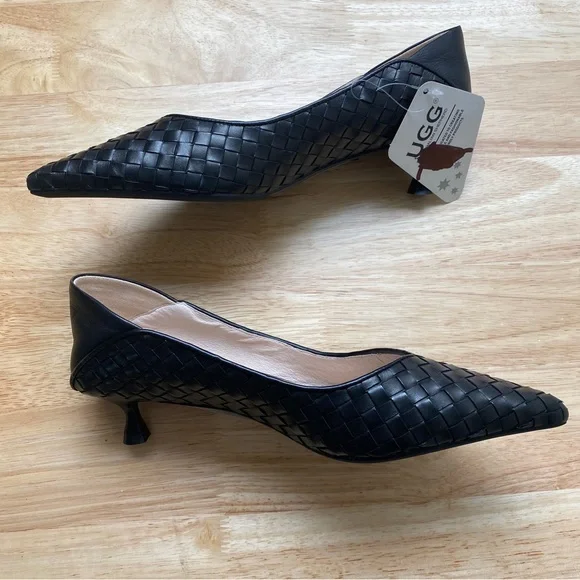 UGG AUSTRALIA Anaya Black Plaited Leather Pointed Toe Kitten Heels Pumps Sz AU 9 - Picture 4 of 13